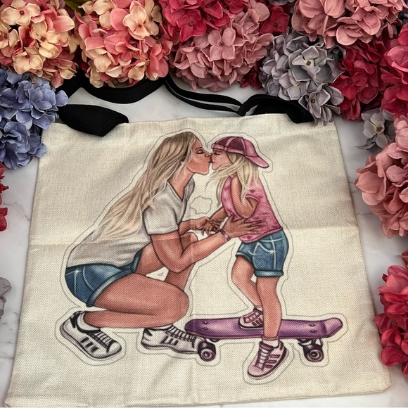 Eco-Friendly Cool Mom with Tom-Boy Skater Daughter Folding Tote Bag - Picture 5 of 14